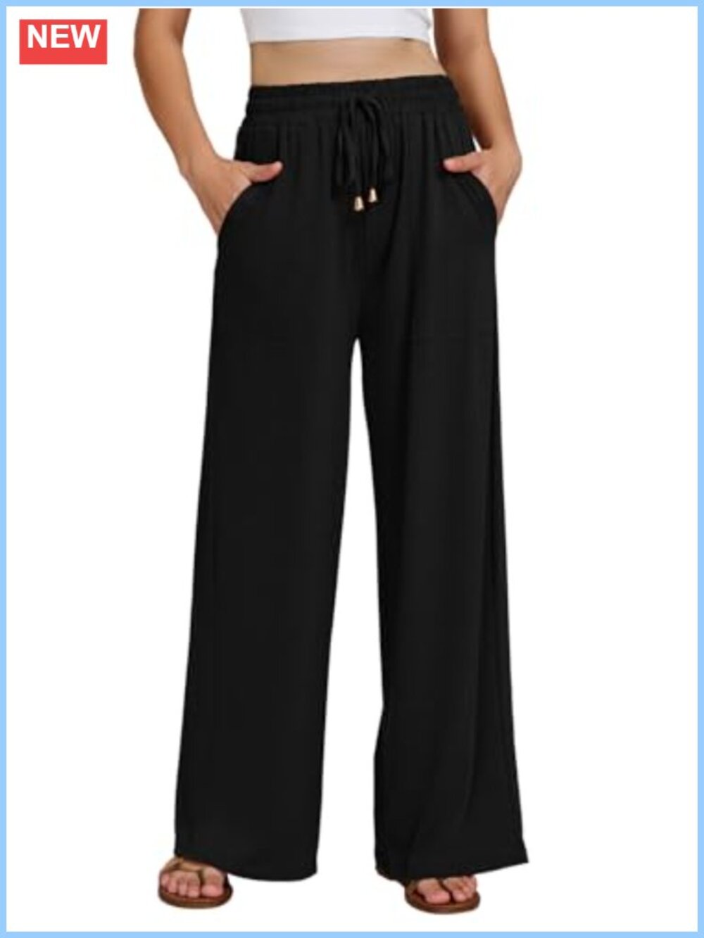Wide Leg Palazzo Pants Elastic Waist Drawstring with Pockets
